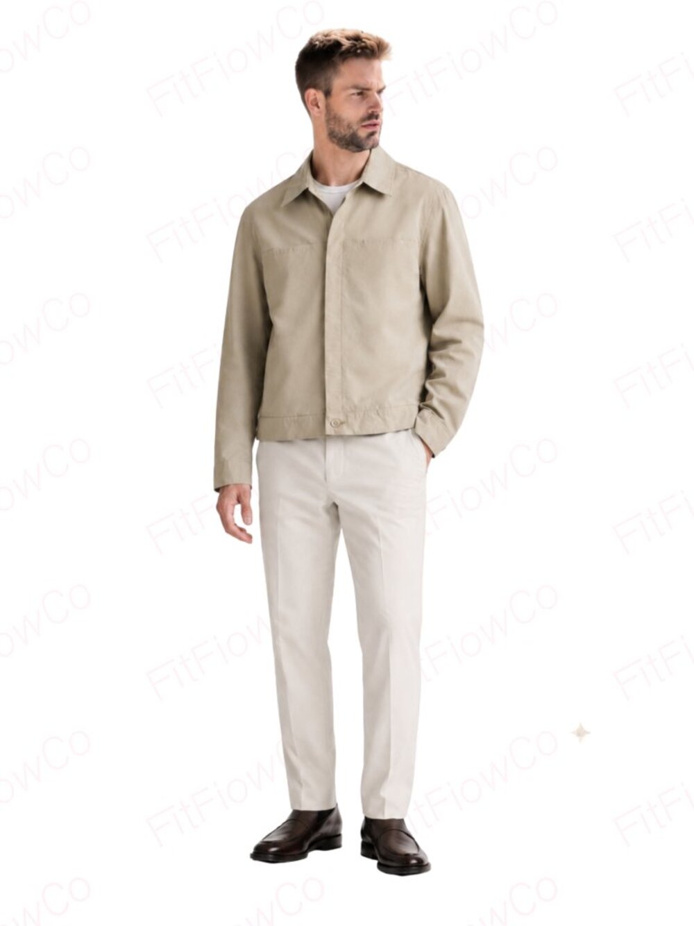 Club Monaco Men’s Beige Utility Jacket Size M Cotton Nylon Minimalist